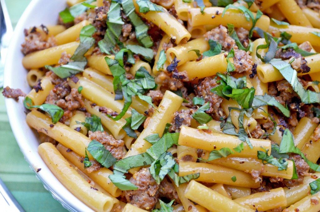 Pasta with Sausage, Basil & Mustard • Go Go Go Gourmet
