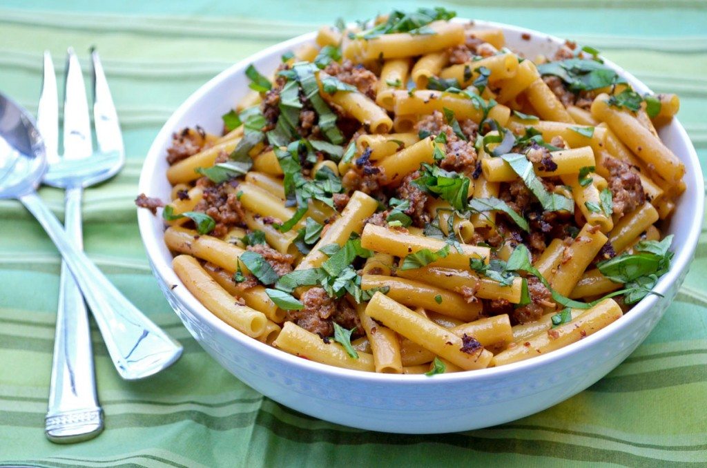 Pasta with Sausage, Basil & Mustard • Go Go Go Gourmet