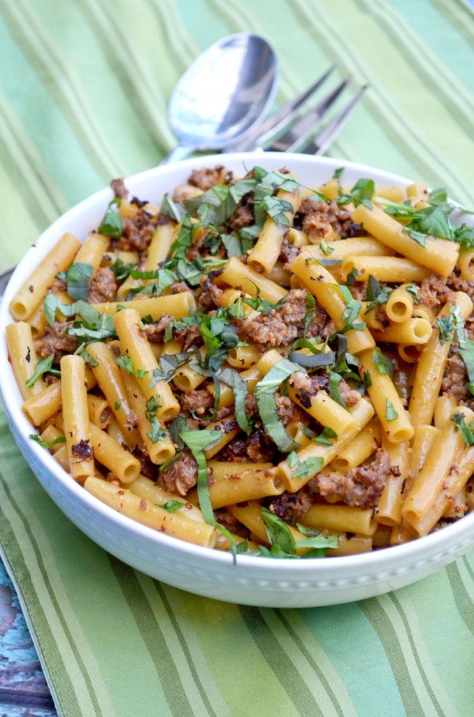 Pasta with Sausage, Basil & Mustard • Go Go Go Gourmet