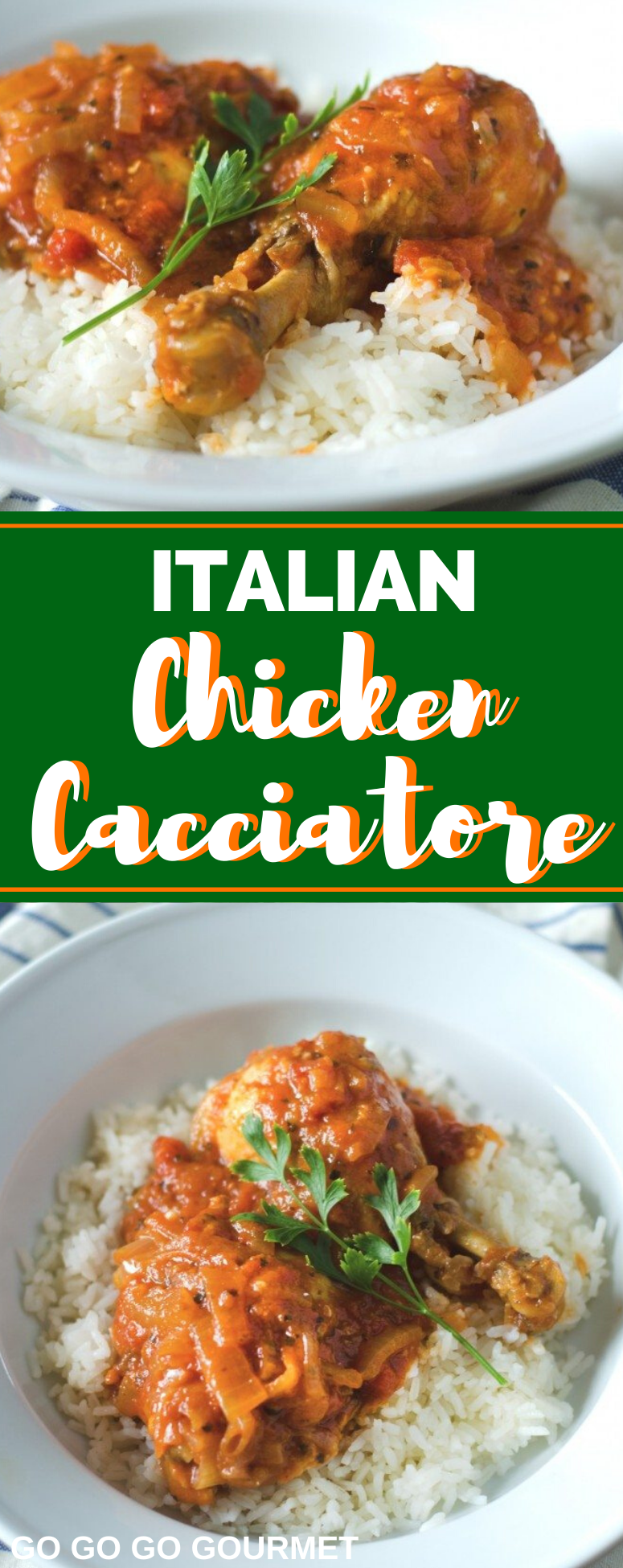 This Chicken Cacciatore is an incredibly easy dinner to put together! It will be your go-to recipe when you have no dinner plan, because you'll almost always have all the ingredients in your kitchen! #gogogogourmet #chickencacciatore #italianrecipes #easyweeknightdinners via @gogogogourmet