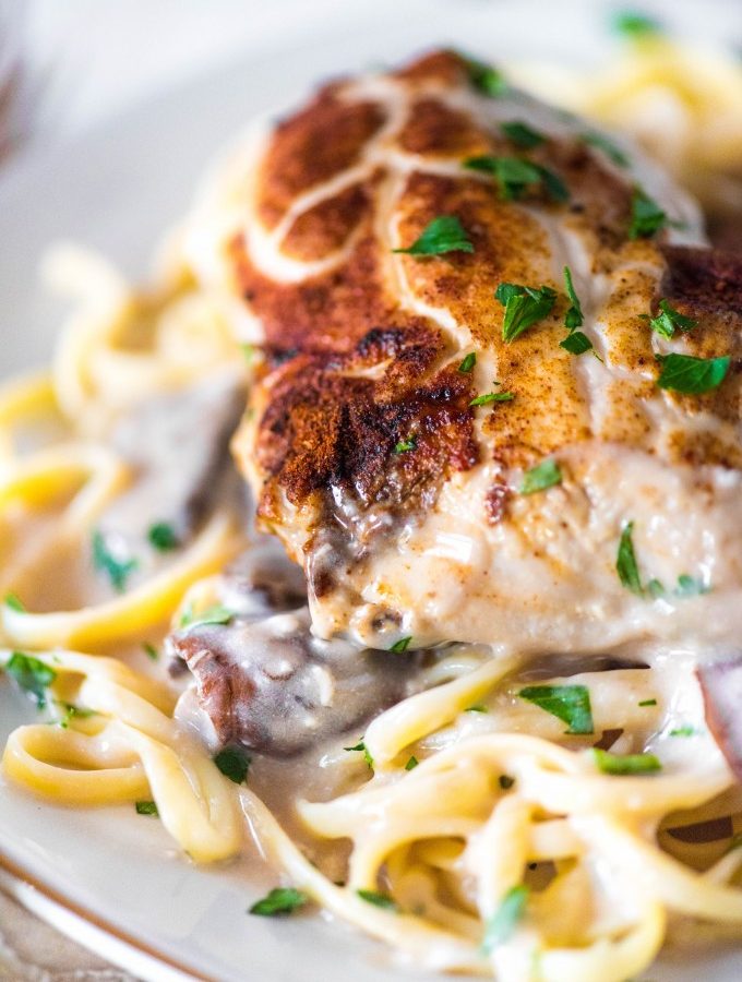 Cream of Mushroom Chicken with Sherry over Pasta