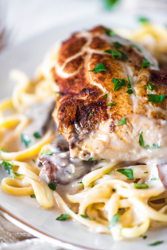 Cream of Mushroom Chicken with Sherry over Pasta