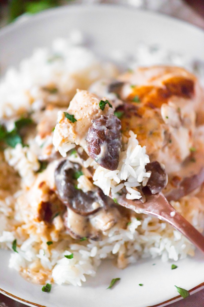 cream of mushroom chicken over rice with sherry and mushrooms