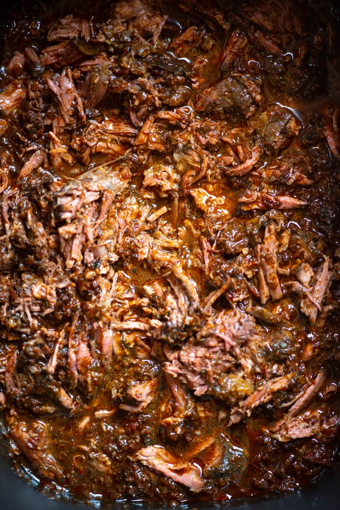 Shredded barbacoa beef in the slow cooker