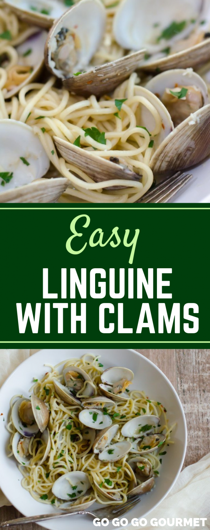 This easy Linguine with Clams recipe is the best! Made with a sauce that includes white wines, garlic and olive oils, it's sure to become one of your favorite pasta dishes! Dinners don't get much easier than this! #gogogogourmet #linquinewithclams #linguineandclams #easypastarecipe via @gogogogourmet