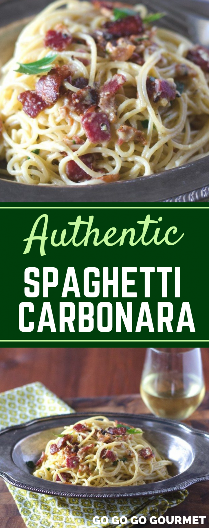 This easy authentic Spaghetti Carbonara is even better than the Pioneer Woman recipe! With cream and pancetta, this classic Italian dish is the best! #gogogogourmet #authenticspaghetticarbonara #spaghetticarbonara #easypastarecipes via @gogogogourmet