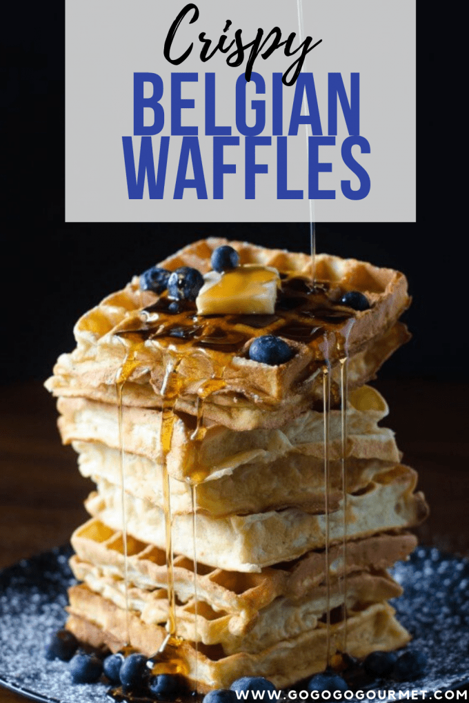 This is one of the best crispy Belgian Waffles recipes! Perfect for breakfast, brunch or even desserts! Whether you top with peanut butter, maple syrup, powdered sugar, whipped cream or all four, these waffles will get your mornings started on the right foot. #gogogogourmet #crispybelgianwaffles #belgianwaffles #homemadewaffles #easybreakfastrecipes via @gogogogourmet