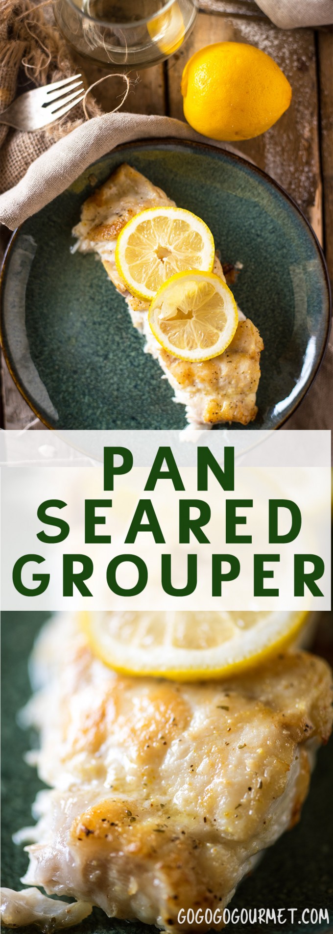 Pan Seared Grouper is a fast, easy, and healthy dinner than is ready in under 30 minutes! Seared on the stove and finished in the oven, the fish is crisp outside and moist inside. via @gogogogourmet