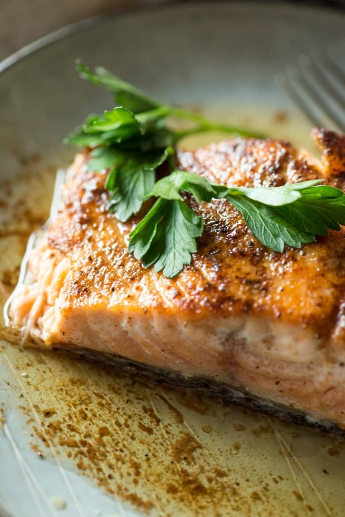 Close up of pan seared salmon