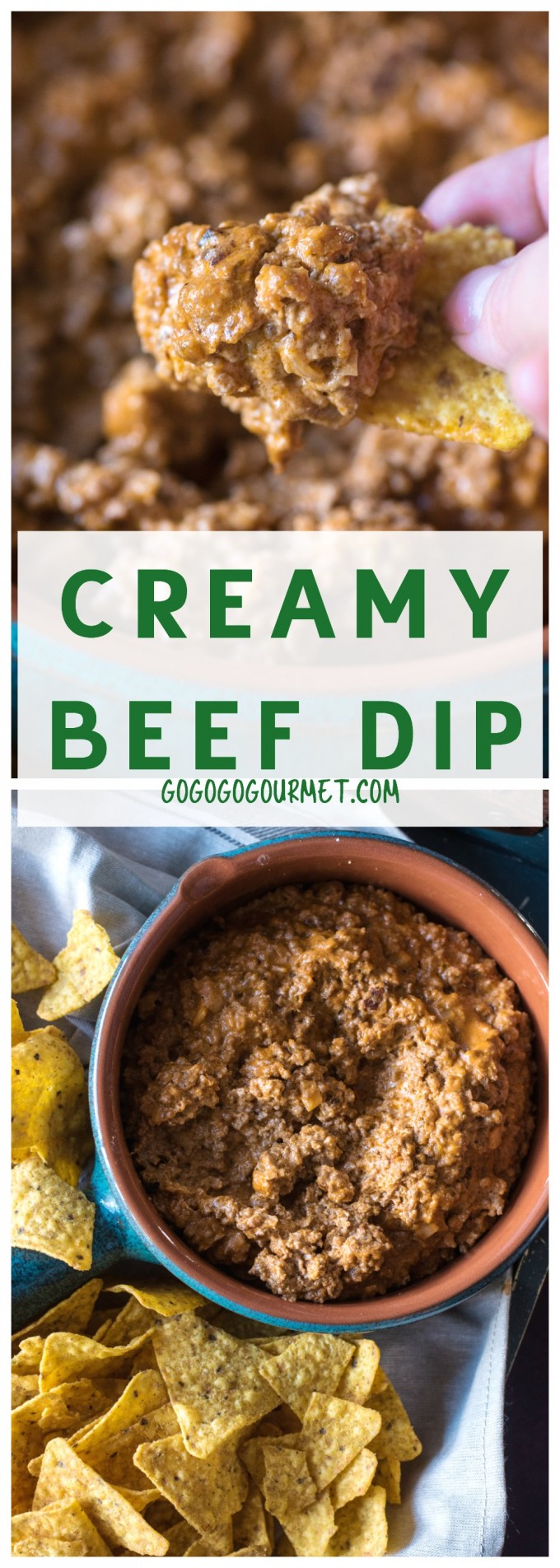 This Creamy Beef Dip is fast, easy and ALWAYS a hit. Not to be missed!! | @gogogogourmet via @gogogogourmet