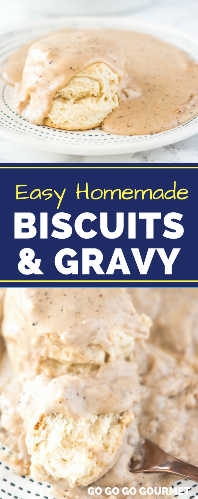 Skip the breakfast casserole and make this easy Biscuits and Gravy recipe for your next brunch! Rivaling the Pioneer Woman recipe with buttery biscuits and flavorful gravy, this homemade meal is sure to please! #homemadebiscuitsandgravy #easybrunchrecipes #buscuitsandgravyrecipe #gogogogourmet via @gogogogourmet