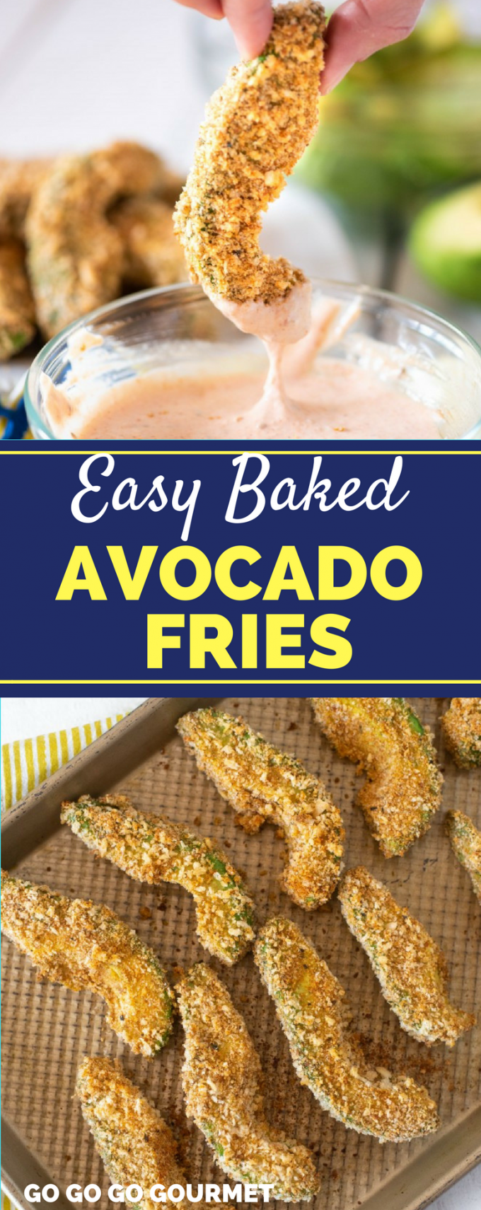 This Easy Baked Avocado recipe makes the perfect low carb, healthy side dish! Baked right in the oven and paired with an incredible dipping sauce, they just can't be beat! #healthysidedishrecipes #healthysnacks #easyhealthyrecipes #bakedavocadofries #gogogogourmet via @gogogogourmet