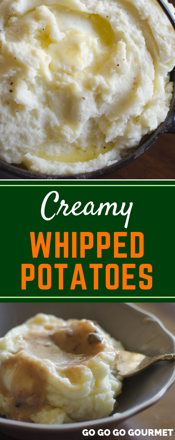 These easy Creamy Whipped Potatoes make the BEST Thanksgiving side! Not only are they perfect for Thanksgiving, but they would go perfectly with any comfort food recipe! #gogogogourmet #creamywhippedpotatoes #thanksgivingsides #thanksgivingrecipes #mashedpotatorecipe via @gogogogourmet