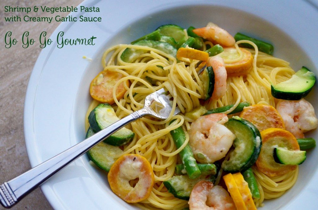 Shrimp & Vegetable Pasta with Creamy Garlic Sauce | Go Go Go Gourmet