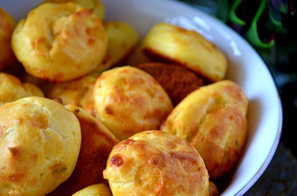 Gougères are a perfect #appetizer for your next get together, this version is laced with cheese and studded with herbs | Go Go Go Gourmet