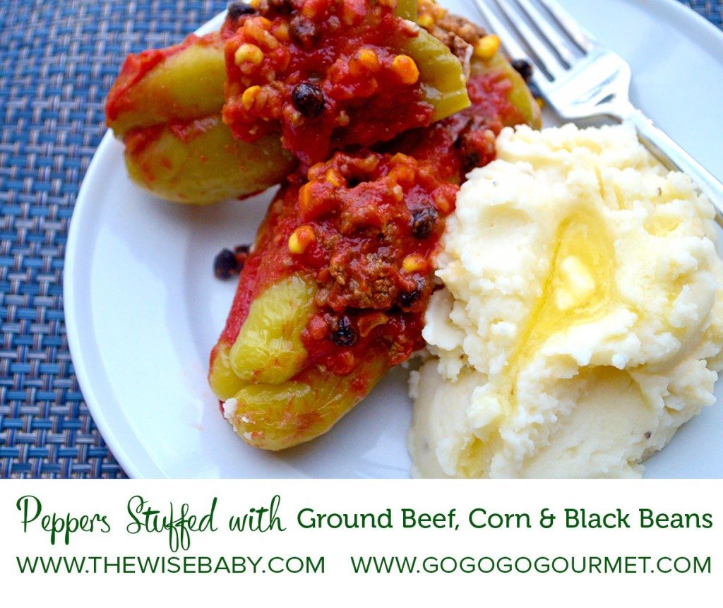 Peppers Stuffed with Ground Beef, Corn & Black Beans |Go Go Go Gourmet for The Wise Baby