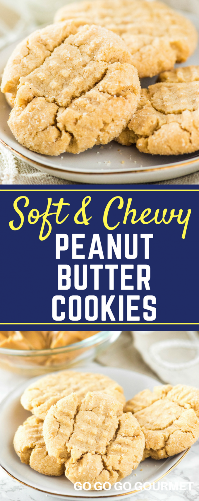 These soft peanut butter cookies are incredibly easy to make. Simple ingredients lead to a perfectly chewy homemade cookie! #cookie #peanutbutter via @gogogogourmet