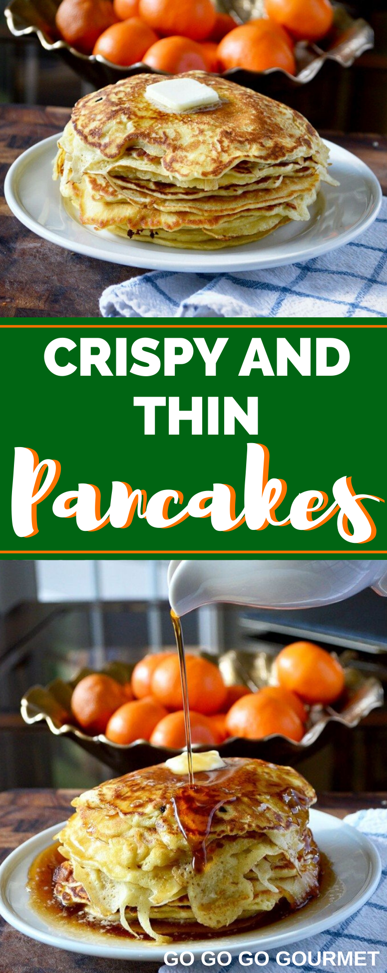 Have you ever wondered how to make thin and crispy pancakes? Look no further! This from scratch Crispy and Thin Pancake recipe is the best! It makes a great recipe for breakfast or brunch! #brunchrecipes #crispyandthinpancakes #easypancakerecipe #gogogogourmet via @gogogogourmet