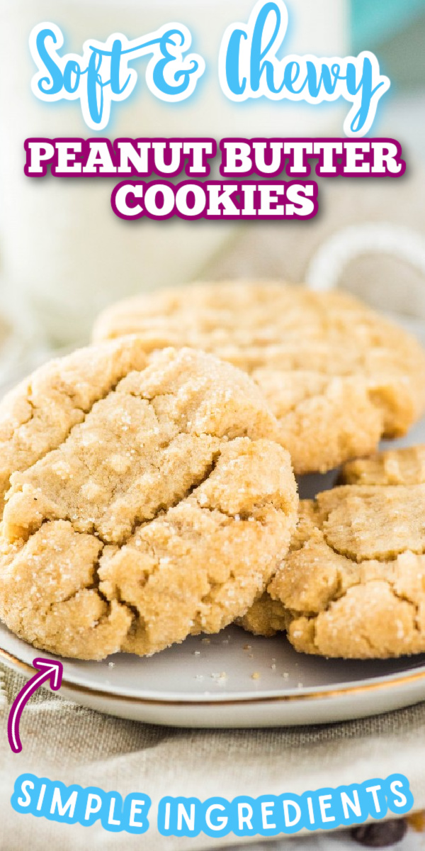 These soft peanut butter cookies are incredibly easy to make. Simple ingredients lead to a perfectly chewy homemade cookie! #cookie #peanutbutter via @gogogogourmet
