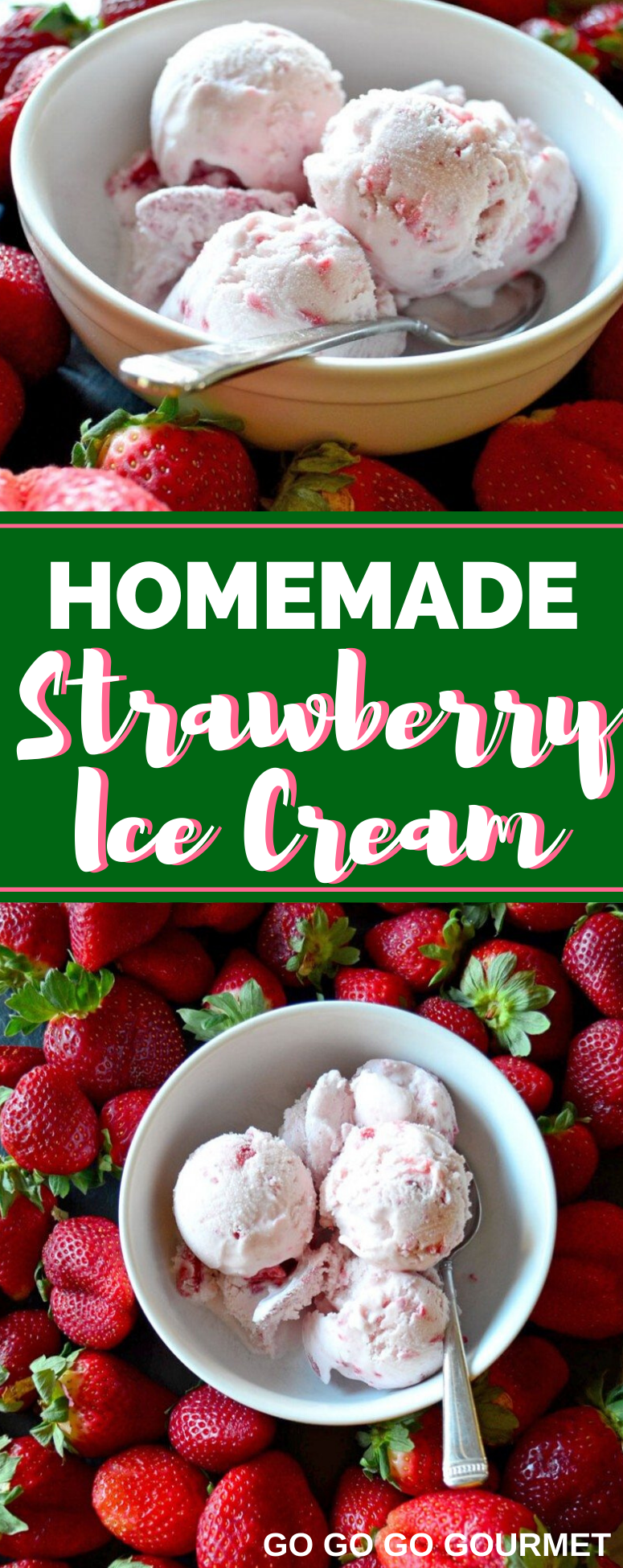 This easy homemade Strawberry Ice Cream recipe is the best! With an ice cream maker and a few ingredients, you are on your way to making the best ice cream ever! Perfect for putting in a bowl or a cone. #gogogogourmet #strawberryicecream #homemadeicecream #homemadestrawberryicecream via @gogogogourmet