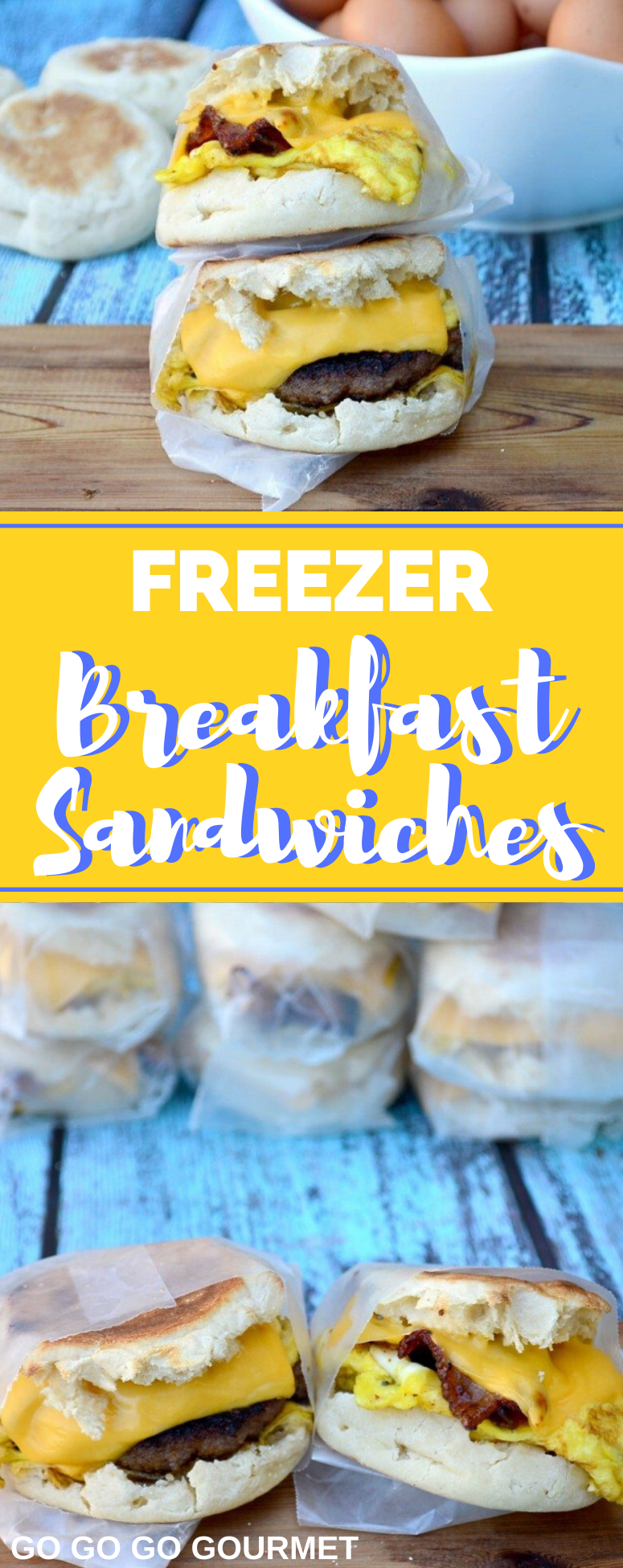 These easy Freezer Breakfast Sandwiches are perfect for a quick breakfast on the go! You can use an English muffin, bagel, slice of bread, croissant or even a biscuit! Make ahead and stock the freezer for the week! #gogogogourmet #freezerbreakfastsandwiches #breakfastsandwiches #quickbreakfasts via @gogogogourmet