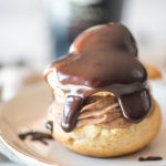 Baileys Irish cream cream puff profiterole recipe on white plate