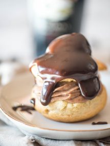 Baileys Irish cream cream puff profiterole recipe on white plate