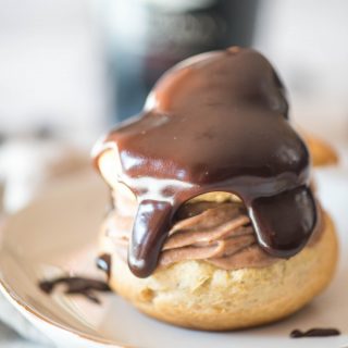 Baileys Irish cream cream puff profiterole recipe on white plate
