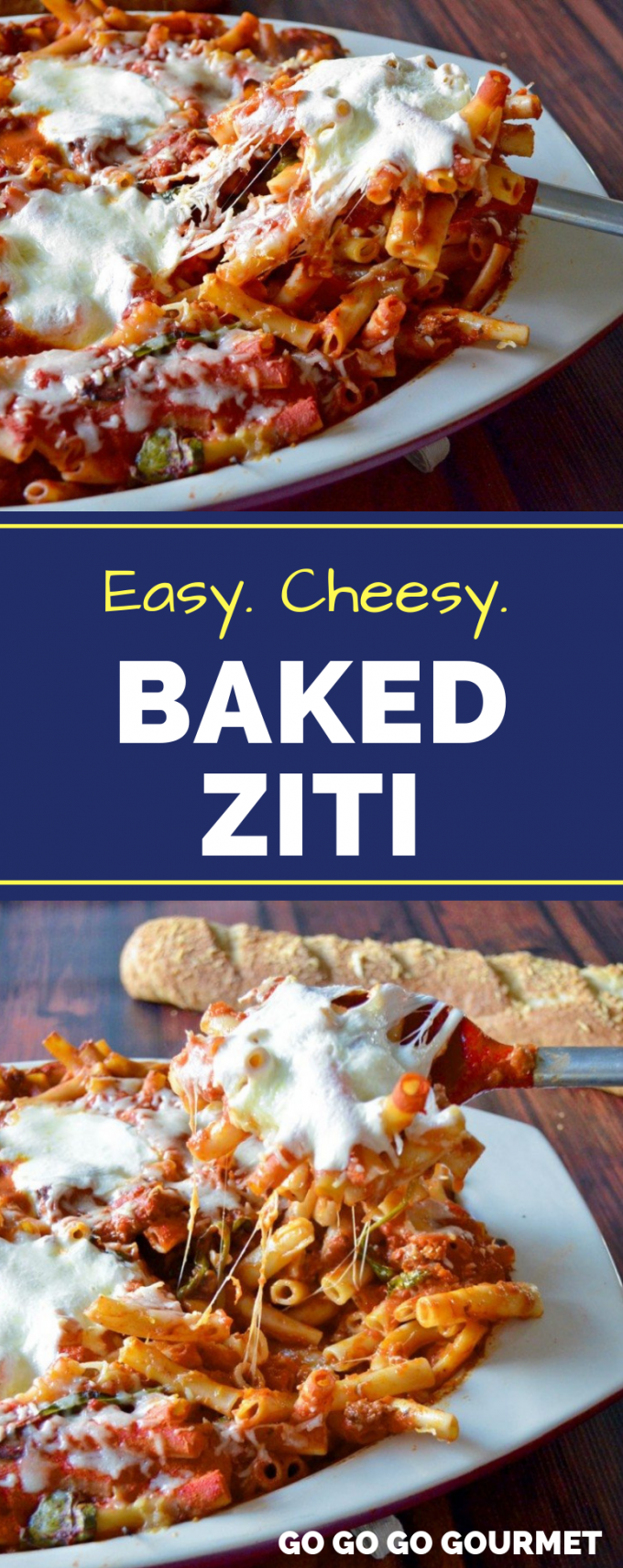 This easy Baked Ziti recipe with Italian sausage is even better than the Pioneer Woman recipe! You can easily double this recipe to make dinner for a crowd. It really is the best pasta recipe! #gogogogourmet #bakedziti #easypastarecipe #italiandinnerrecipes via @gogogogourmet