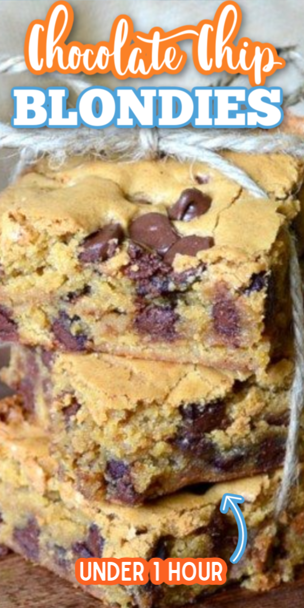 This easy Chocolate Chip Blondies recipe is the best! Gooey and chewy, these bars make the perfect dessert for any occasion! No need for Toll House, this recipe could not be easier! #gogogogourmet #chocolatechipblondies #blondiesrecipe #easycookiebars via @gogogogourmet