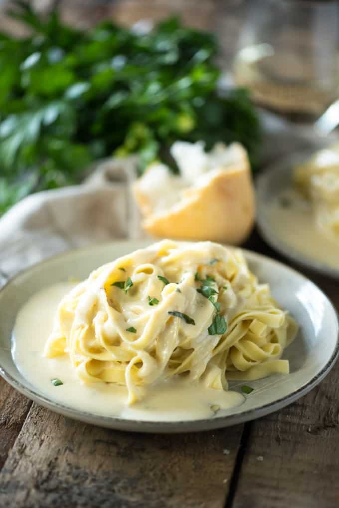 Fettucine pasta on a plate