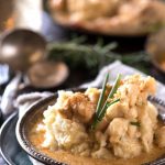 Close up of a bowl of lobster mashed potatoes