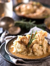 Close up of a bowl of lobster mashed potatoes