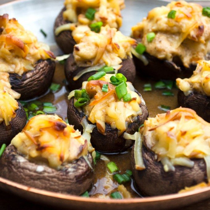 Lobster Stuffed Mushrooms- take the ordinary to the extraordinary! Lobster,cream cheese, chives and gouda. | Go Go Go Gourmet @gogogogourmet