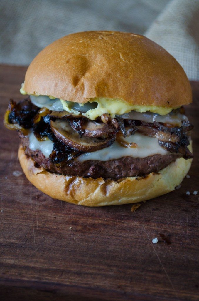 Mushroom Burger with Provolone, Caramelized Onions and Aioli | Go Go Go Gourmet @gogogogourmet