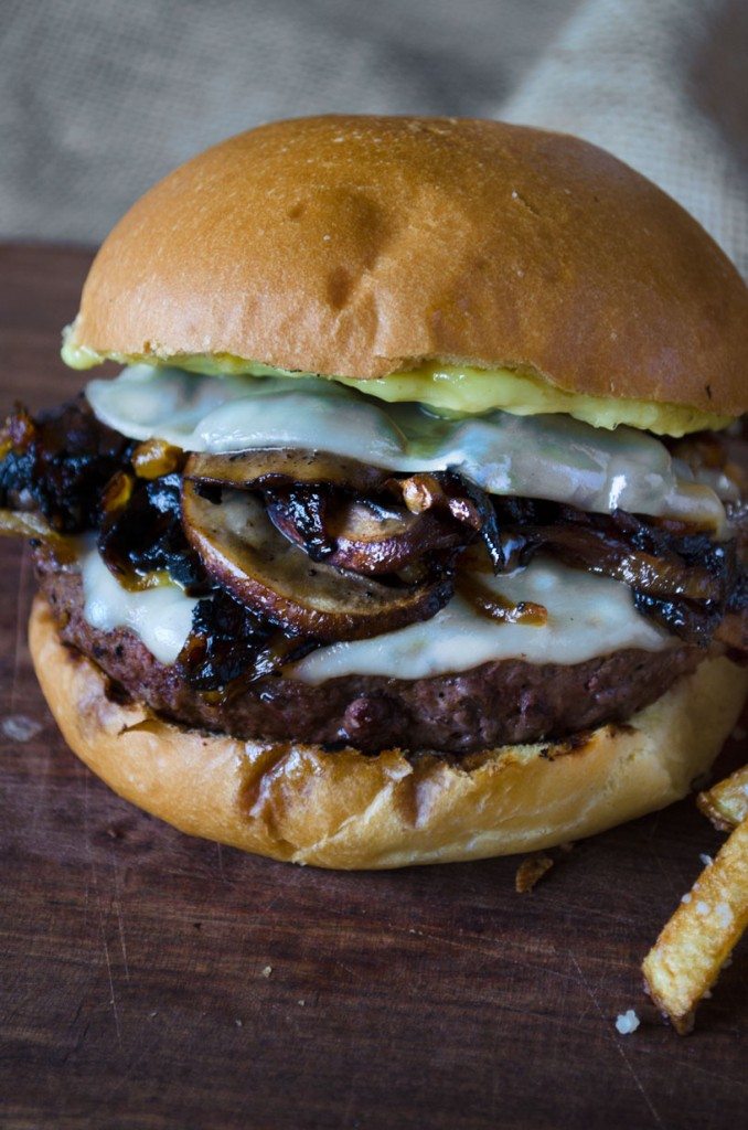 Mushroom Burger with Provolone, Caramelized Onions and Aioli | Go Go Go Gourmet @gogogogourmet