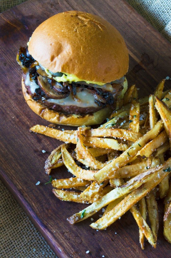 Mushroom Burger with Provolone, Caramelized Onions and Aioli | Go Go Go Gourmet @gogogogourmet