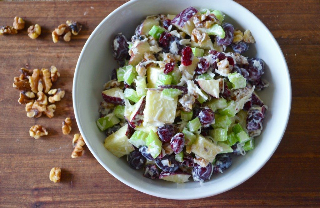 Waldorf Salad- apples, grapes, celery, walnuts and cranberries tossed with a light and tangy dressing | Go Go Go Gourmet