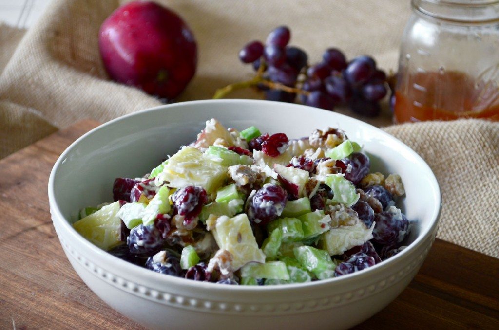 Waldorf Salad- apples, grapes, celery, walnuts and cranberries tossed with a light and tangy dressing | Go Go Go Gourmet