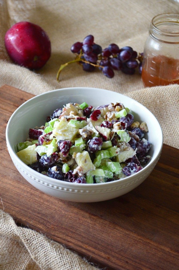 Waldorf Salad- apples, grapes, celery, walnuts and cranberries tossed with a light and tangy dressing | Go Go Go Gourmet