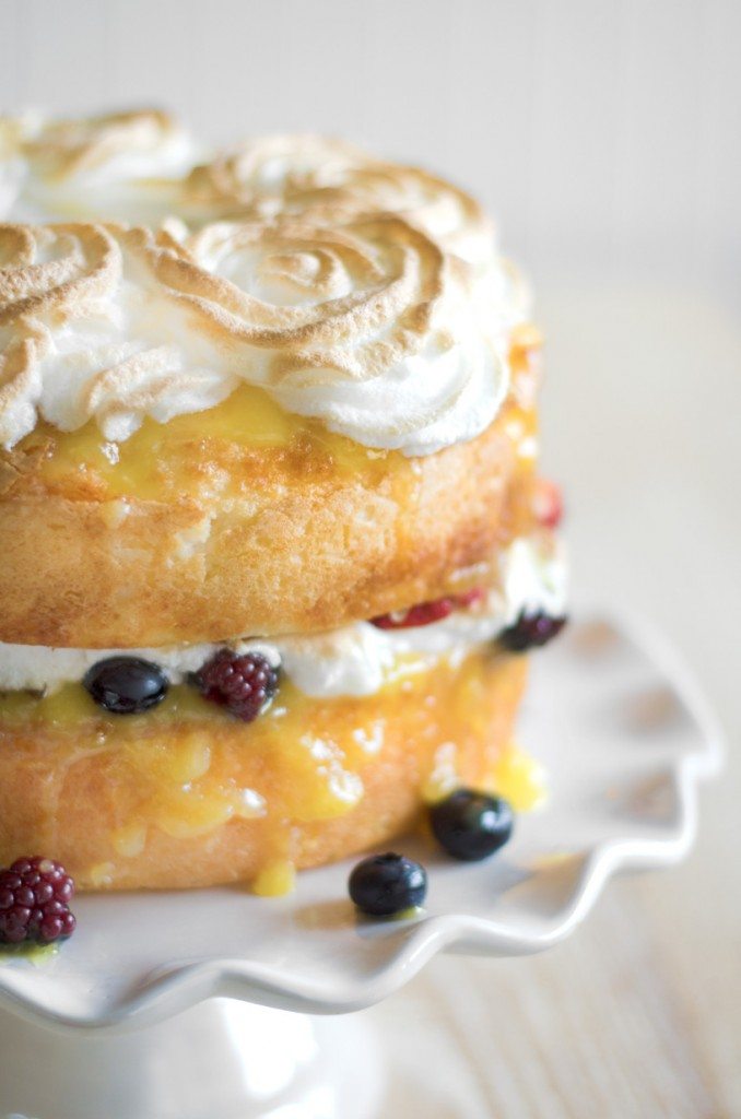 Angel Food Cake with Lemon Curd, Fresh Berries and Meringue Rosettes | Go Go Go Gourmet @gogogogourmet