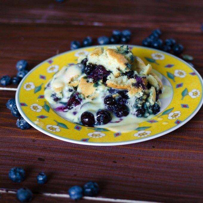 Blueberry Cobbler with Cinnamon Whiskey Crème Anglaise | Go Go Go Gourmet @gogogogourmet