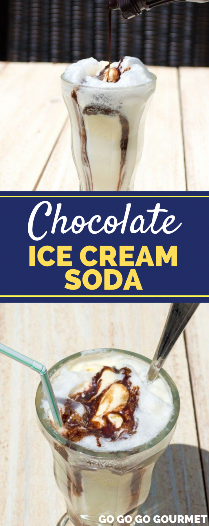 Forget vanilla and strawberry, this old fashioned Chocolate Ice Cream Soda recipe is the perfect sweet treat for any party! Similar to a root beer float, it's sure to become one of your favorite new desserts! #gogogogourmet #chocolateicecreamsoda #icecreamsoda #summerdesserts via @gogogogourmet