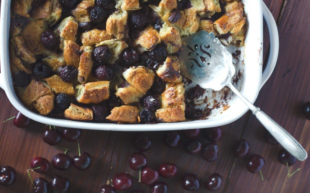 Dark Chocolate Cherry Croissant Bread Pudding | Go Go Go Gourmet @gogogogourmet