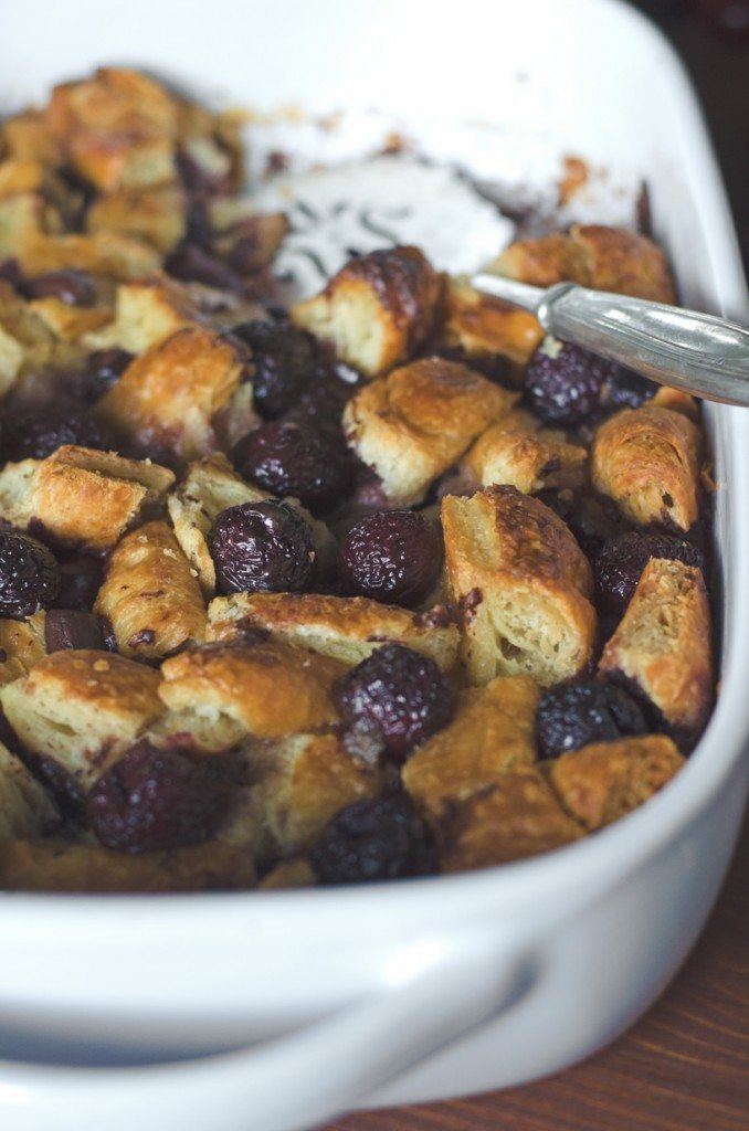 Dark Chocolate Cherry Croissant Bread Pudding | Go Go Go Gourmet @gogogogourmet