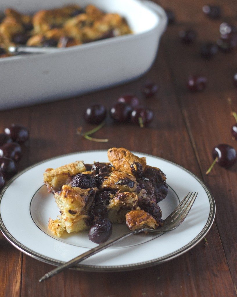 Dark Chocolate Cherry Croissant Bread Pudding | Go Go Go Gourmet @gogogogourmet