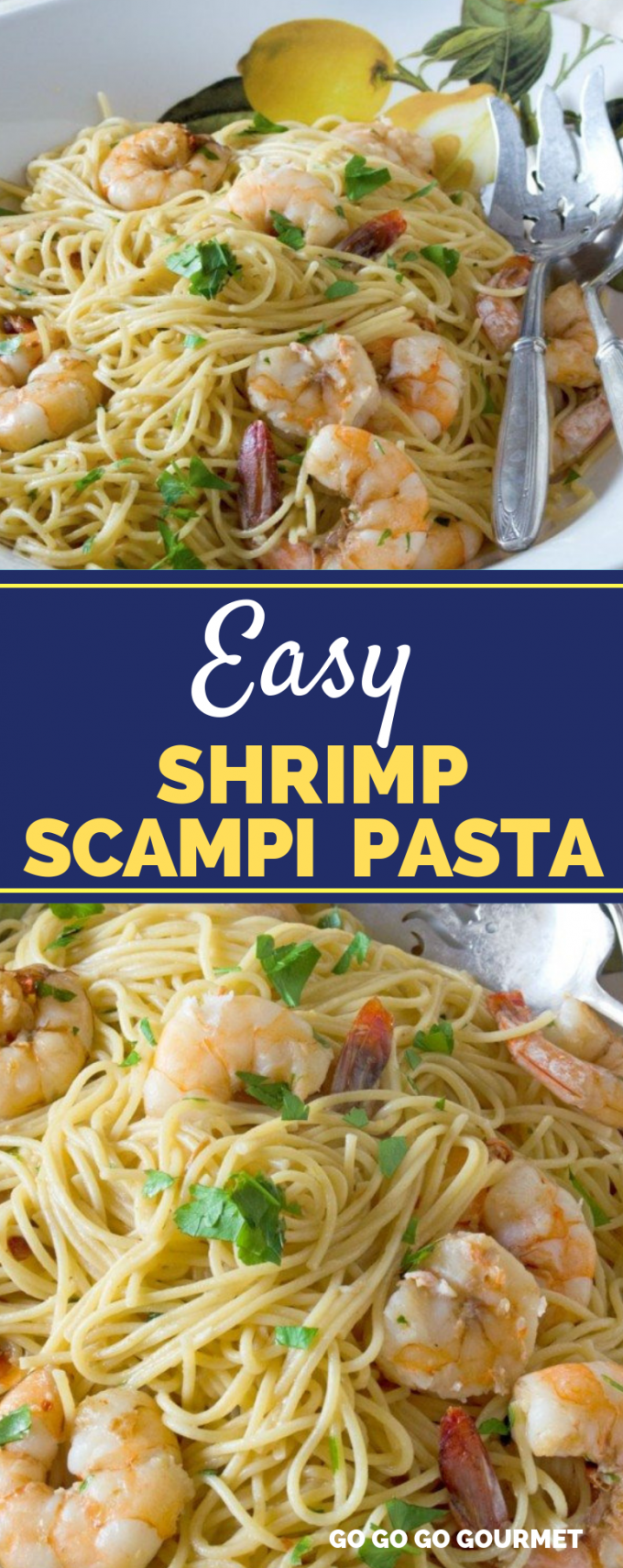 This easy Shrimp Scampi recipe is perfect if you're craving pasta for dinner! With ingredients like garlic, lemon and white wine, it just can't be beat! #gogogogourmet #shrimpscampi #easyshrimpscampi #pastarecipes #easydinners via @gogogogourmet