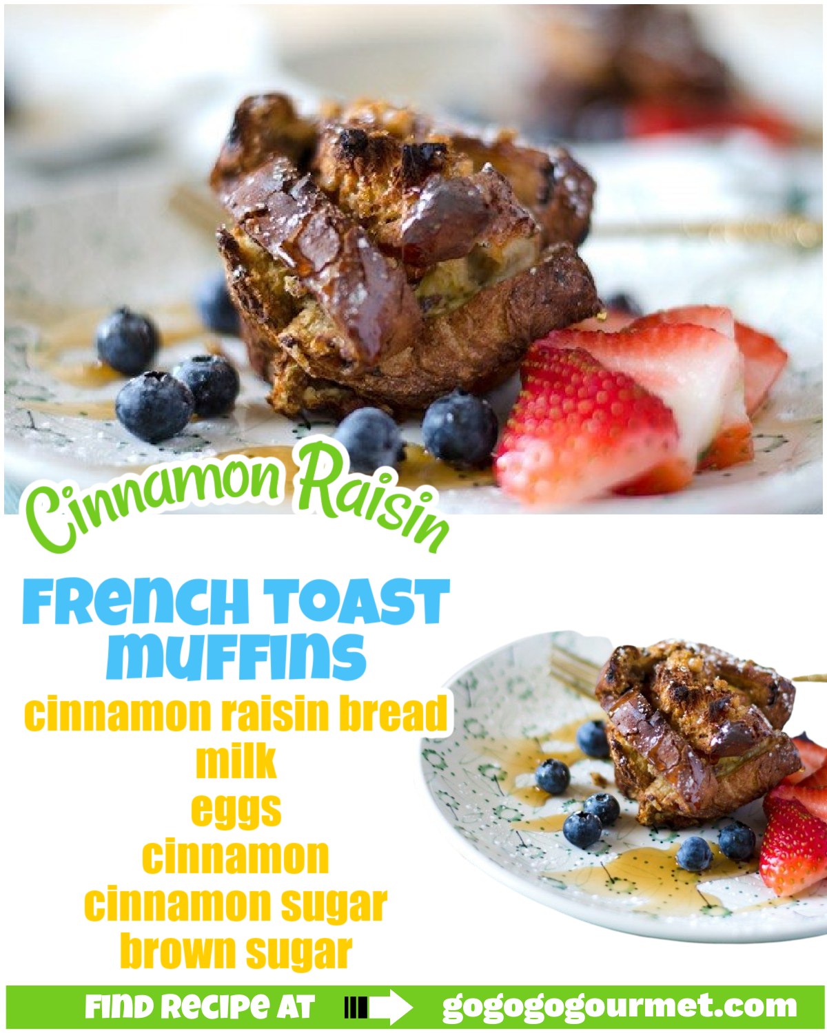 These easy Cinnamon Raisin French Toast Muffins are perfect for a weekend brunch! So full of cinnamon flavor and great served with fruit. via @gogogogourmet