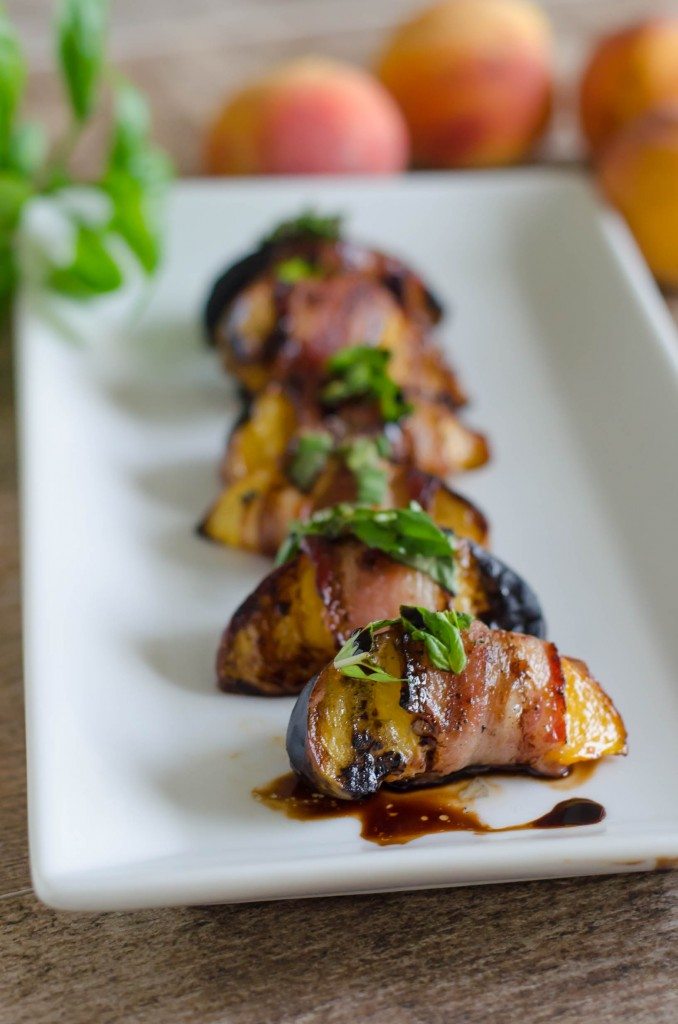 Grilled Bacon Wrapped Peaches with Basil and Balsamic | Go Go Go Gourmet @gogogogourmet