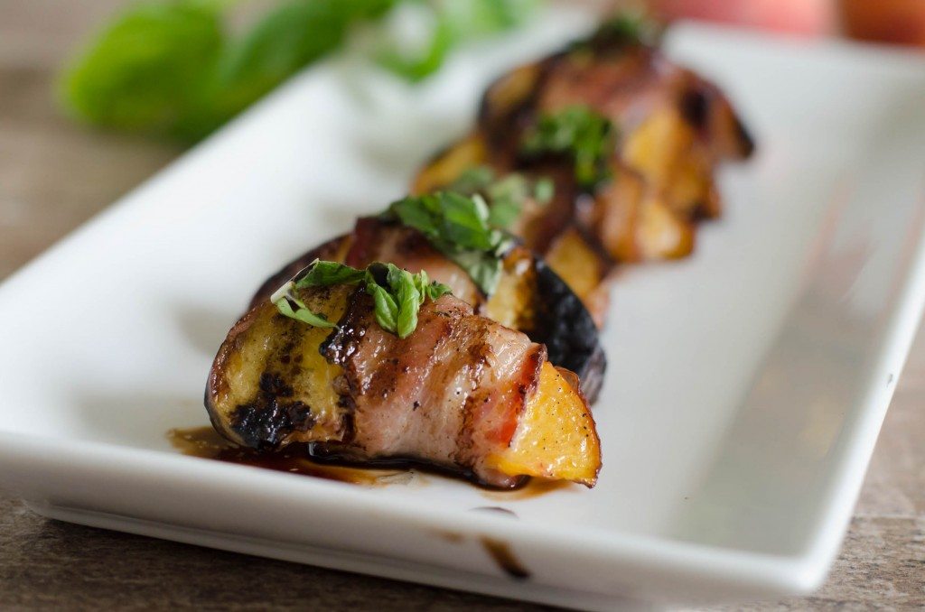 Grilled Bacon Wrapped Peaches with Basil and Balsamic | Go Go Go Gourmet @gogogogourmet